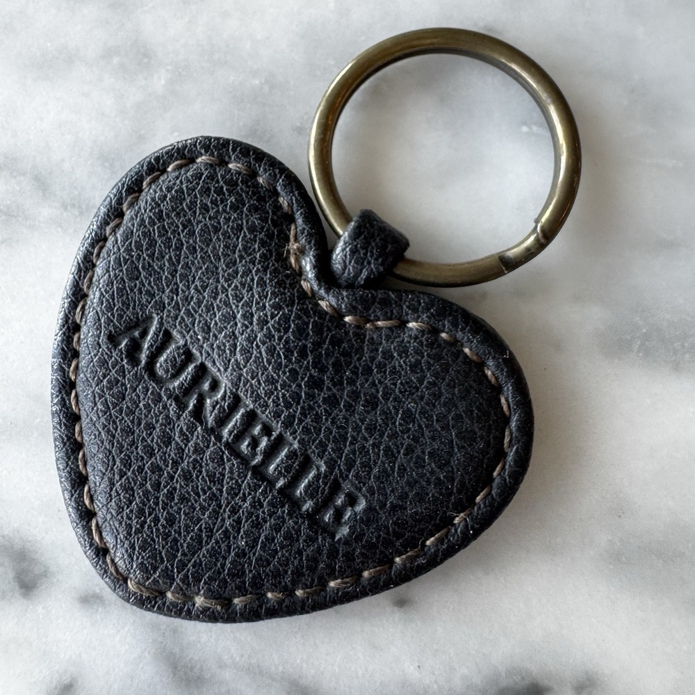 Black Leather Heart Shaped Keychain Personalized "Aurielle"